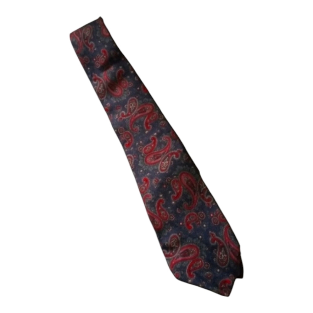 Christian Dior 100% Italian Silk Vintage Cornucopia Motif Dark Teal and Red Tie - Picture 1 of 5